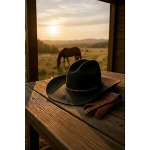Lone Star Hat Cowboy Fitted Mens Small/Medium Black Woven Western Rodeo Hatband
